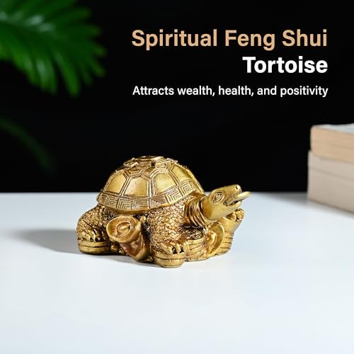 HindCraft Vastu Item | Feng Shui Golden Turtle with Coins | Good Luck Symbol for Wealth, Health & Stability | Ideal for Home, Office, Pooja Room & Mothers Day Gifting - Image 5