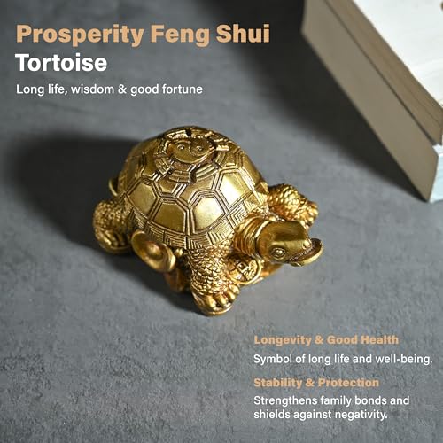 HindCraft Vastu Item | Feng Shui Golden Turtle with Coins | Good Luck Symbol for Wealth, Health & Stability | Ideal for Home, Office, Pooja Room & Mothers Day Gifting - Image 3