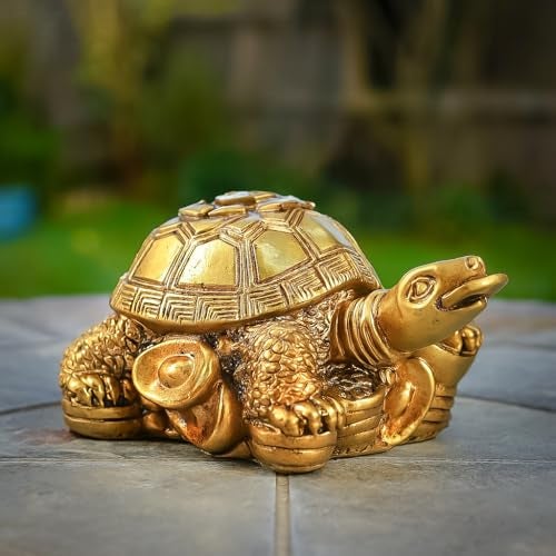 HindCraft Vastu Item | Feng Shui Golden Turtle with Coins | Good Luck Symbol for Wealth, Health & Stability | Ideal for Home, Office, Pooja Room & Mothers Day Gifting - Image 1