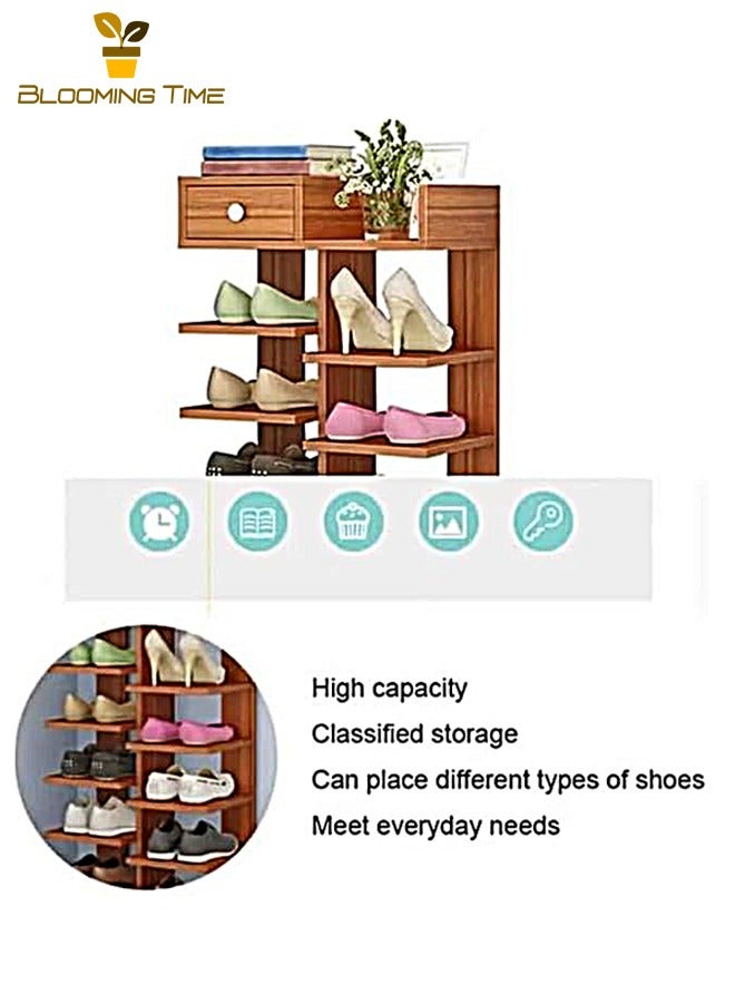 Generic Multi-Layer Shoe Rack, Simple Household Economical Shoe Cabinet, Large-Capacity Rack At The Entrance Of The Dormitory, Household Imitation Solid Wood Color Storage Rack, Shoe Rack At The Door, Space-Saving Brown - Image 2