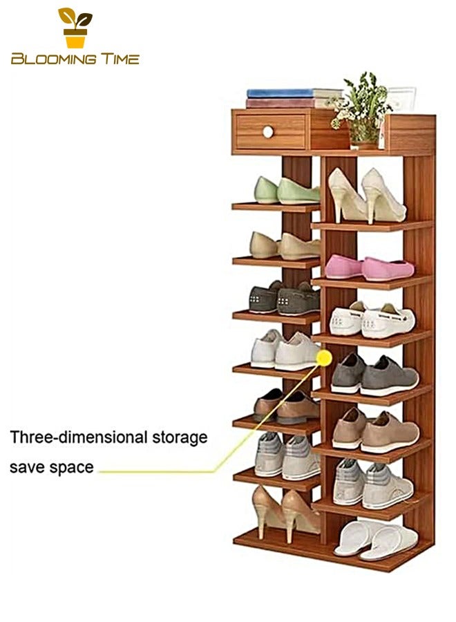 Generic Multi-Layer Shoe Rack, Simple Household Economical Shoe Cabinet, Large-Capacity Rack At The Entrance Of The Dormitory, Household Imitation Solid Wood Color Storage Rack, Shoe Rack At The Door, Space-Saving Brown - Image 4