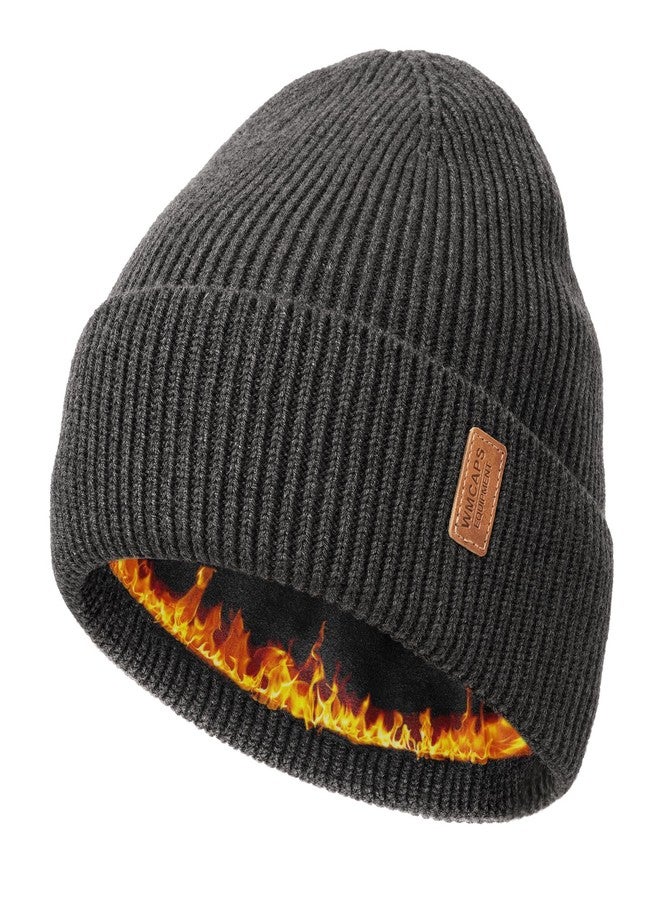 Wmcaps Wool Fleece Lined Beanie Winter Hats for Men Women, Warm Thermal Kint Cap for Outdoor, Slate Gray, One size - Image 1