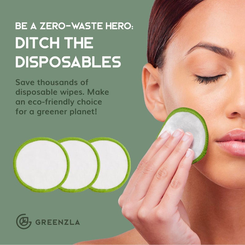 Greenzla Reusable Makeup Remover Pads, Washable Bamboo Cotton Rounds with Mesh Laundry Bag, Travel Pouch, Pad Holder - Reusable Cotton Rounds for All Skin Types - Perfect for Face Care, 20 Pack - Image 3