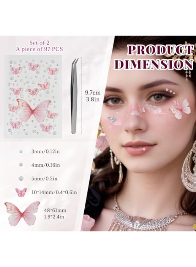 BOROLA Dazzling Color Butterfly Face Gems SelfAdhesive Rhinestone Stickers for Eyes Cheeks Body Nails Sparkly Crystal Makeup Jewels Includes Tweezers for Festival Rave Cosplay Party 2Pack - Image 3