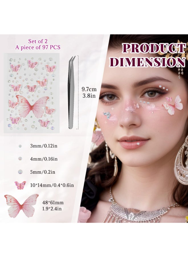 BOROLA Dazzling Color Butterfly Face Gems SelfAdhesive Rhinestone Stickers for Eyes Cheeks Body Nails Sparkly Crystal Makeup Jewels Includes Tweezers for Festival Rave Cosplay Party 2Pack - Image 4