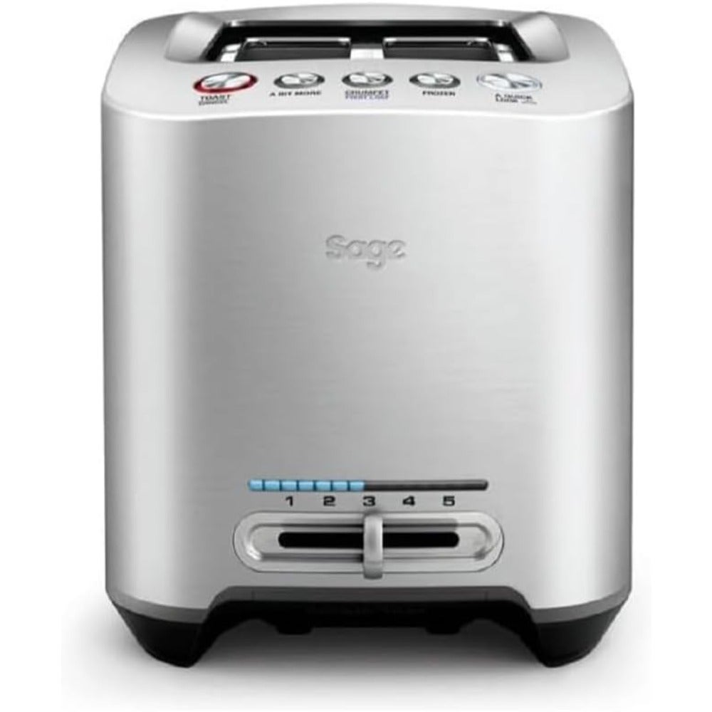 Smart Toast 2-Slice Toaster for kitchen use, brushed aluminium body, silver color, precise browning control and wide slots