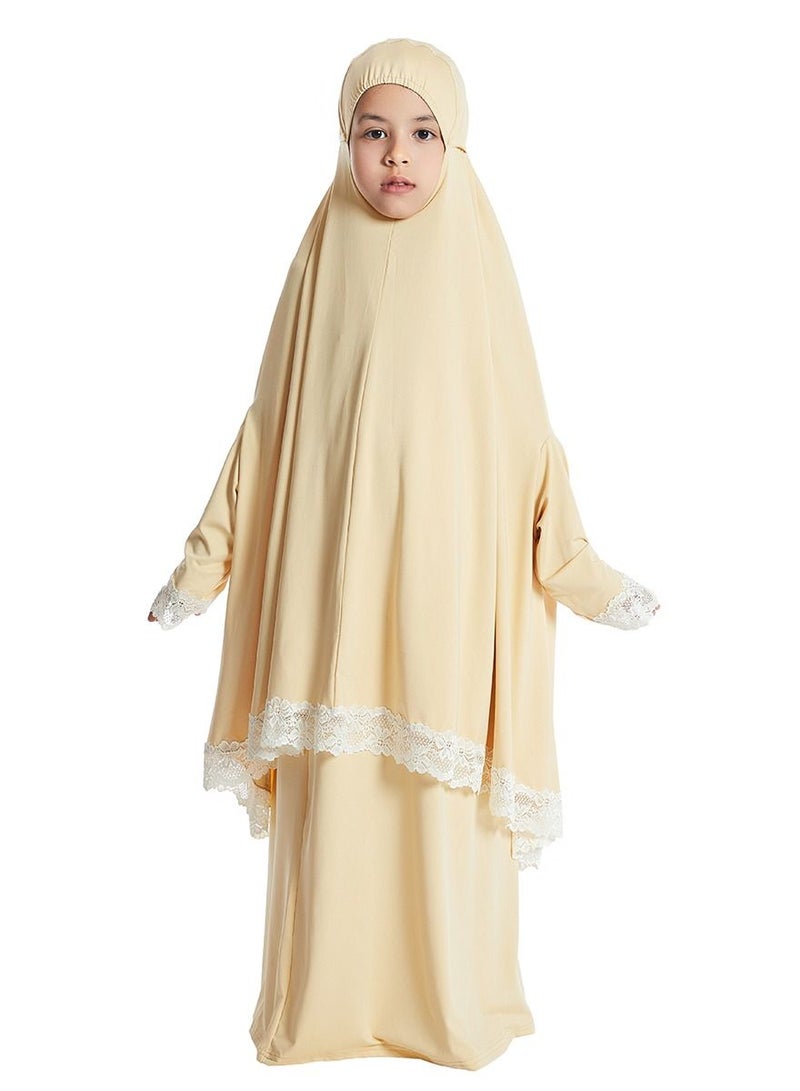 Loquat Girl's 2-Piece Clothing Set Batwing Sleeve Hooded top Abaya and half skirt Dress Light Yellow  - Image 1