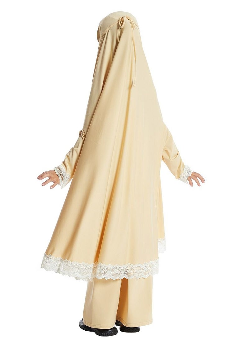 Loquat Girl's 2-Piece Clothing Set Batwing Sleeve Hooded top Abaya and half skirt Dress Light Yellow  - Image 2