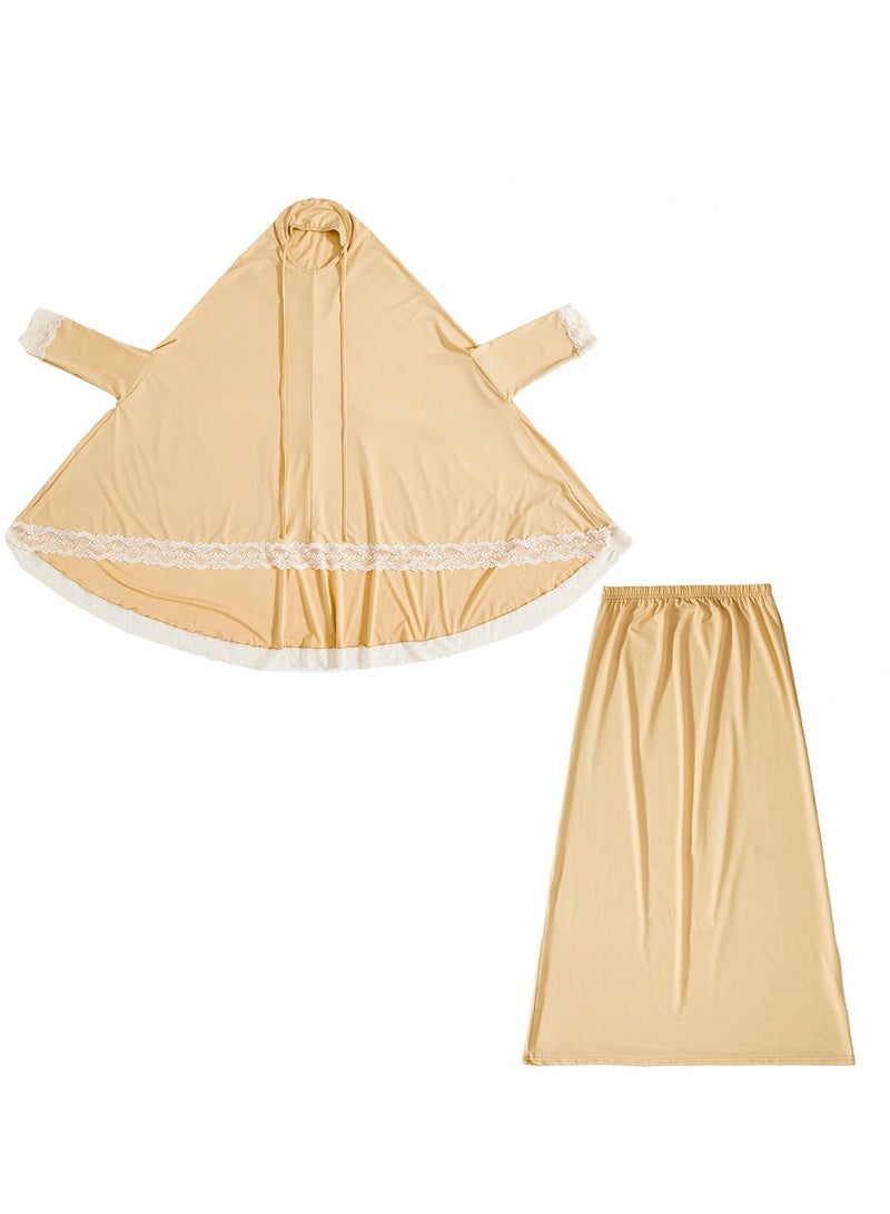 Loquat Girl's 2-Piece Clothing Set Batwing Sleeve Hooded top Abaya and half skirt Dress Light Yellow  - Image 3