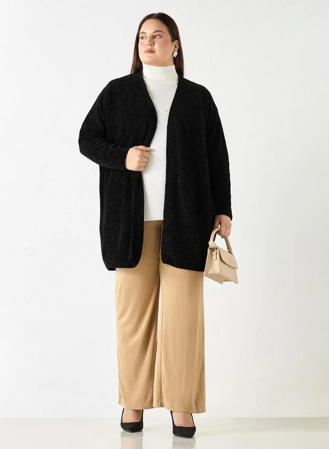 Ulla Popken Plus Size Ulla Popken Textured Open Front Cardigan
