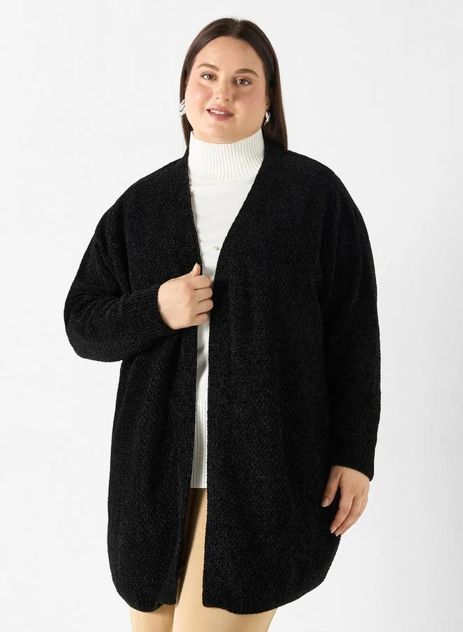 Ulla Popken Plus Size Ulla Popken Textured Open Front Cardigan