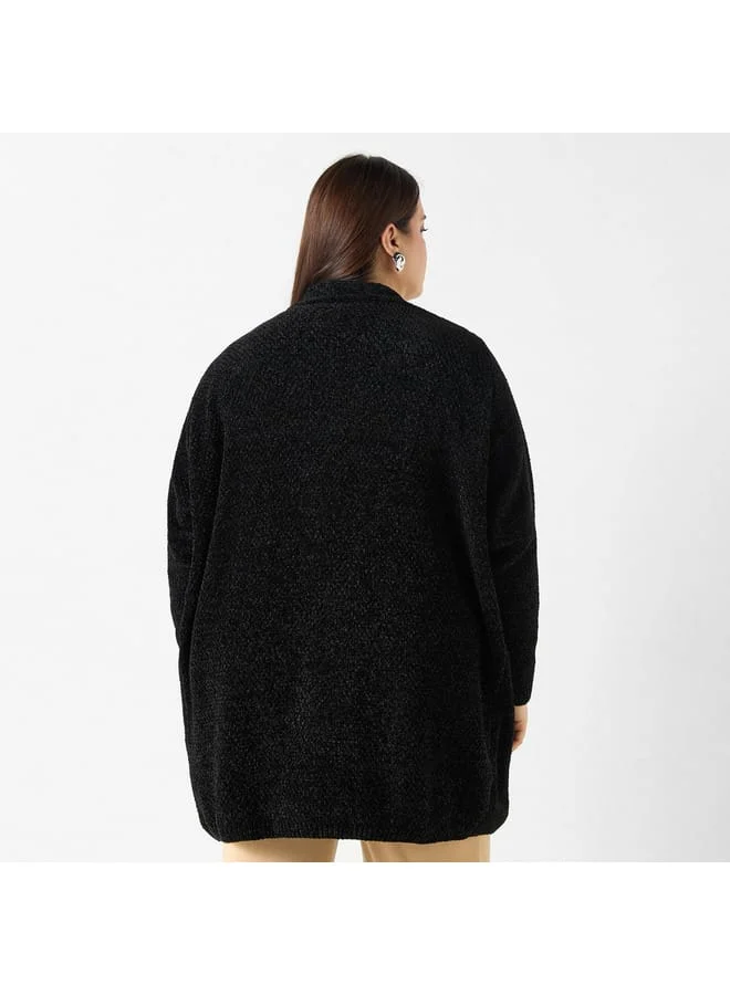 Ulla Popken Plus Size Ulla Popken Textured Open Front Cardigan