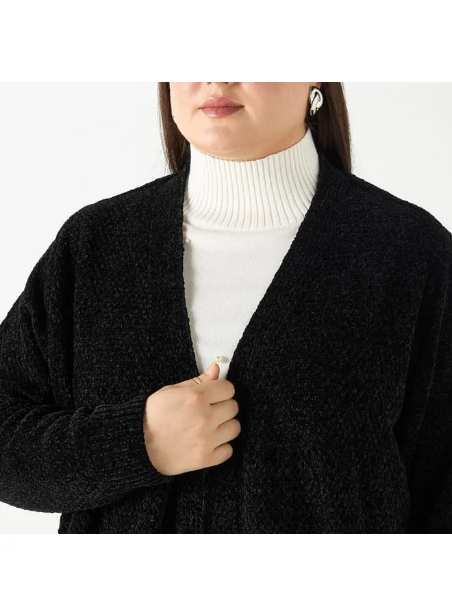 Ulla Popken Plus Size Ulla Popken Textured Open Front Cardigan