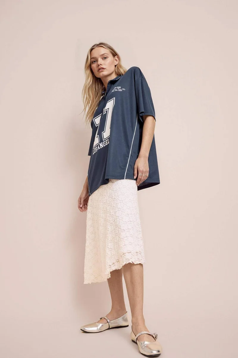 Defacto A Form Normal Waist Combed Cotton Lining Lace Midi Skirt