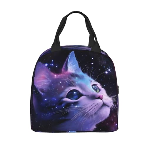 PrelerDIY 3d Galaxy Cat Lunch Box Insulated Meal Bag Lunch Bag Reusable Snack Bag Food Container For Boys Girls Men Women School Work Travel Picnic - Image 1