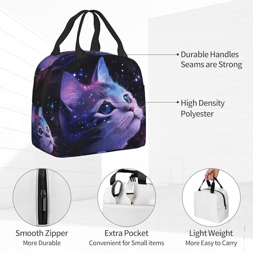 PrelerDIY 3d Galaxy Cat Lunch Box Insulated Meal Bag Lunch Bag Reusable Snack Bag Food Container For Boys Girls Men Women School Work Travel Picnic - Image 3