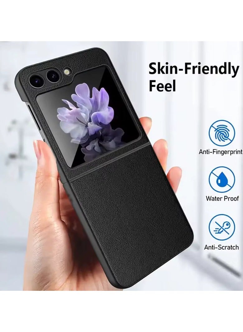 Slim Leather Case Designed for Samsung Galaxy Z Flip 5 Leather Back & Hard PC Bumper Phone Cover Slim Drop Protection Shockproof Phone - Image 2