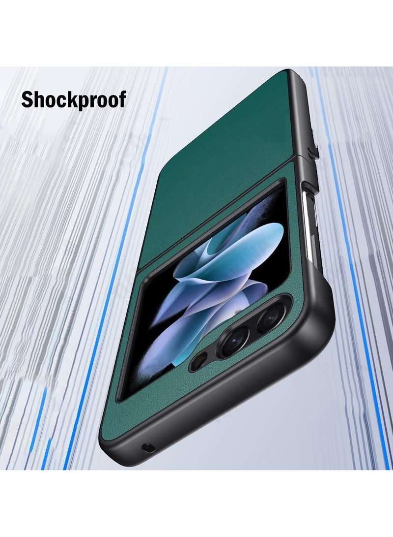 Slim Leather Case Designed for Samsung Galaxy Z Flip 5 Leather Back & Hard PC Bumper Phone Cover Slim Drop Protection Shockproof Phone - Image 4