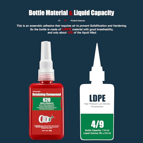 ESKONKE Retaining Compound Green 620 Sleeve Retainer High Strength Cylindrical Metal Components Assemblies Locking and Sealing Anaerobic Glue 1.69 Oz/50 ml - Image 2