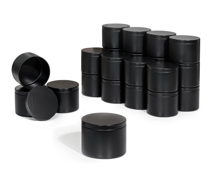 CANDLE TINS 8OZ WITH LIDS 24 PACK SEAMLESS BULK CANDLE CONTAINERS FOR CANDLE MAKING SUPPLIES BLACK