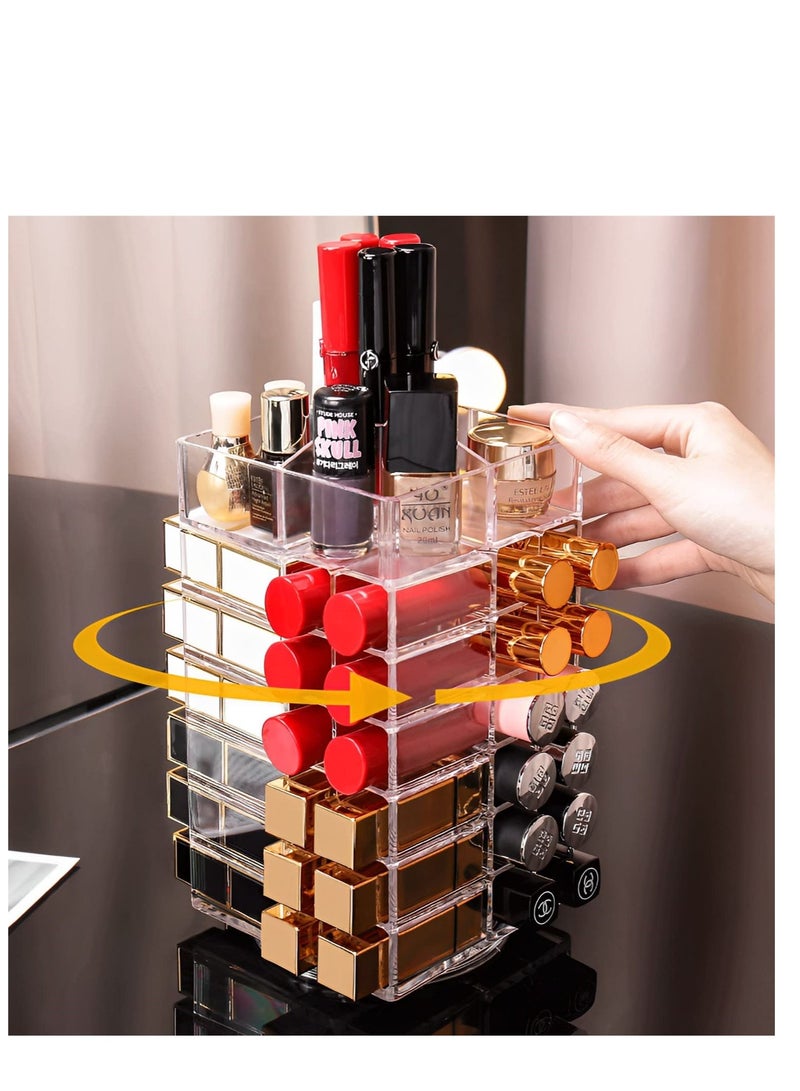 SYOSI 360 Degree Spinning Lipstick Organizer, 53 Space Acrylic Holder, Cosmetic Display Case for Lipsticks, Brushes, Bottles - Image 1