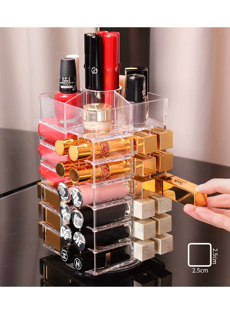 SYOSI 360 Degree Spinning Lipstick Organizer, 53 Space Acrylic Holder, Cosmetic Display Case for Lipsticks, Brushes, Bottles - Image 3