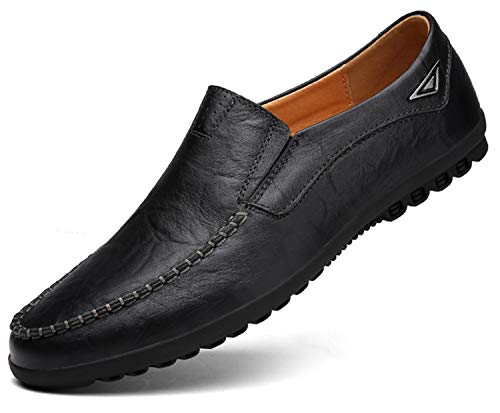 Go Tour Men's Premium Genuine Leather Casual Slip on Loafers Breathable Driving Shoes Fashion Slipper A Black 8.5/42 - Image 1