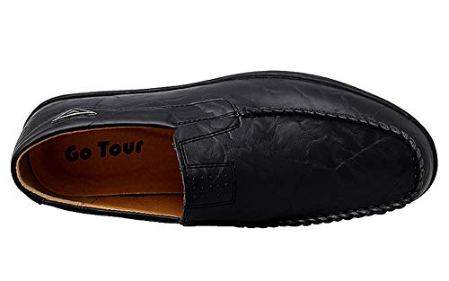 Go Tour Men's Premium Genuine Leather Casual Slip on Loafers Breathable Driving Shoes Fashion Slipper A Black 8.5/42 - Image 4