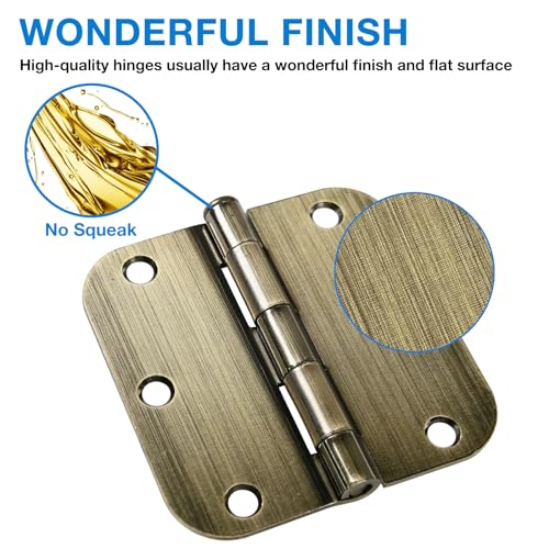 TDCHINGES 12 Pack Antique Brass Door Hinges 3.5 Inch Interior 3 1/2" Round 5/8" Radius Heavy Duty Metal Hardware Kit 3 ½" 5/8" Radius Flat Hinge for Bifold Doors Decorate Master Bedroom Storage Room - Image 2