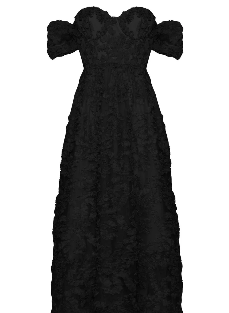 ترو ديكادينس Amelia Black 3D Floral Midaxi Skater Dress - Elegant Occasionwear