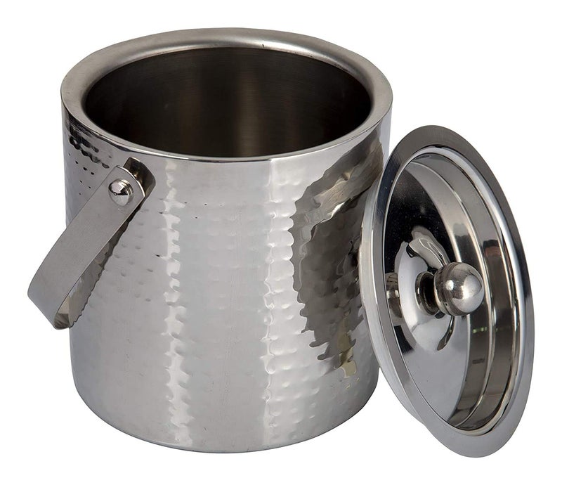 Abrazo Stainless Steel Double Wall Ice Bucket with Ice Tong | Full Hammered Design - Image 2