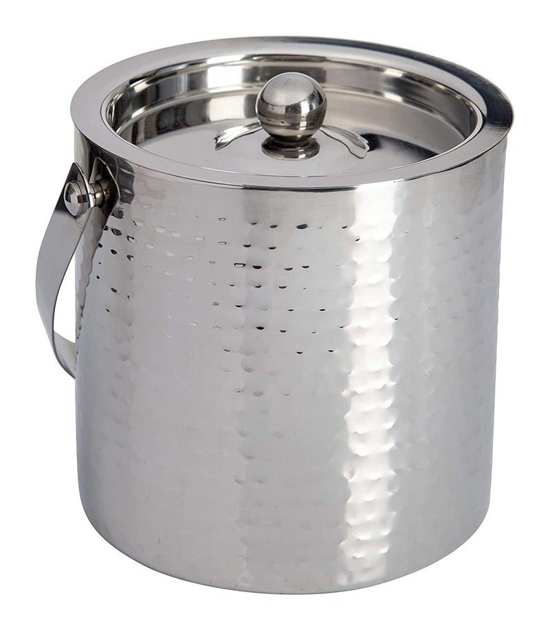 Abrazo Stainless Steel Double Wall Ice Bucket with Ice Tong | Full Hammered Design - Image 5