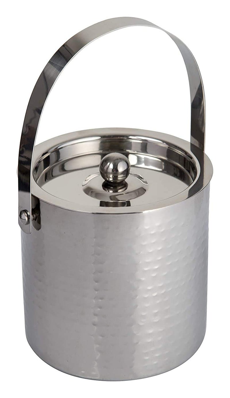 Abrazo Stainless Steel Double Wall Ice Bucket with Ice Tong | Full Hammered Design - Image 3