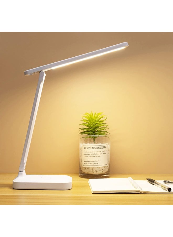 LED Desk Lamp for Computer Table or Office, Rechargeable Eye-Care with Touch Control and USB Charging Port, Bedside Table Lamp for Reading and Studying for Kids, Home and Office - White