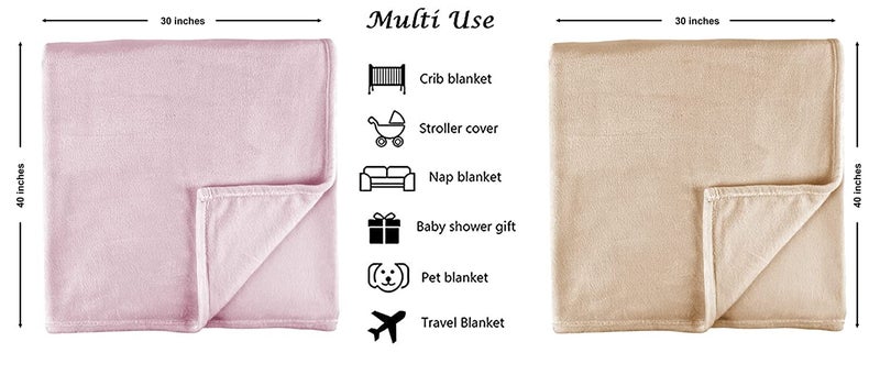 BSB HOME® Premium Plush Baby Blanket Wrapper for Girls & Boys| Toddler Blankets - Newborn Blanket, Soft & Lightweight, Crib & Stroller| 75x100 cm - Pack of 2 Pcs - Pink & Beige - Image 2