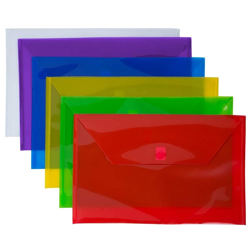 JAM PAPER Plastic Envelopes with Hook & Loop Closure - Legal Booklet - 9 3/4 x 14 1/2 - Assorted Colors - 6/Pack - Image 1