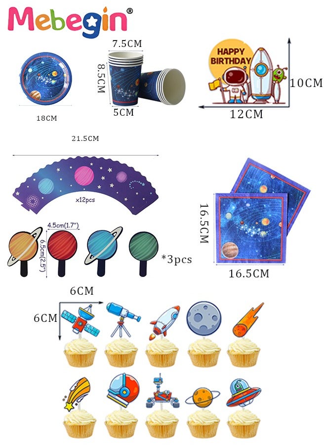 MEBEGIN Space-themed Birthday Party Decorations, Colorful Birthday Decoration Set with 24 Balloons, 10 Cake Toppers, 15m Ribbon and Other Accessaries, Creative Party Decorations Set, Happy Birthday Banner, Easy to Assemble  - Image 4