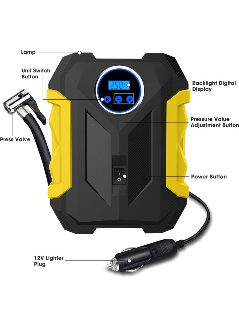 Changli Digital Air Compressor, Digital Car Tyre Inflator, Air Compressor,150 PSI Fast Tire Pump,Car Auto Pump Portable Tire Inflator, with Auto Stop and LED Light 12V for for Car/Motorcycle/Bicycle/Ball  - Image 1