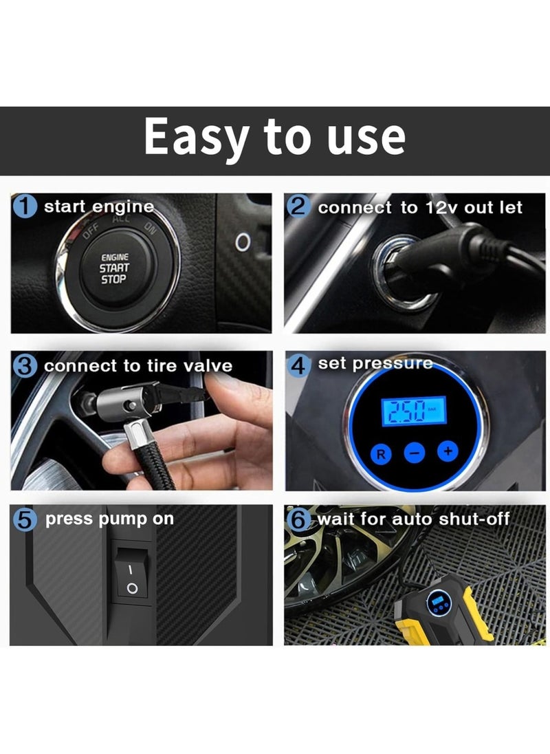 Changli Digital Air Compressor, Digital Car Tyre Inflator, Air Compressor,150 PSI Fast Tire Pump,Car Auto Pump Portable Tire Inflator, with Auto Stop and LED Light 12V for for Car/Motorcycle/Bicycle/Ball  - Image 5