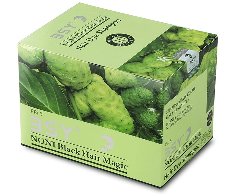 BSY Noni Black Hair Magic Hair color shampoo 20ml x 6 Sachets Ammonia Free Hair Color Shampoo for men Natural Black Permanent Hair Dye Shampoo for women Noni Fruit Hair Dye 5 Minutes Hair Colour - Image 2