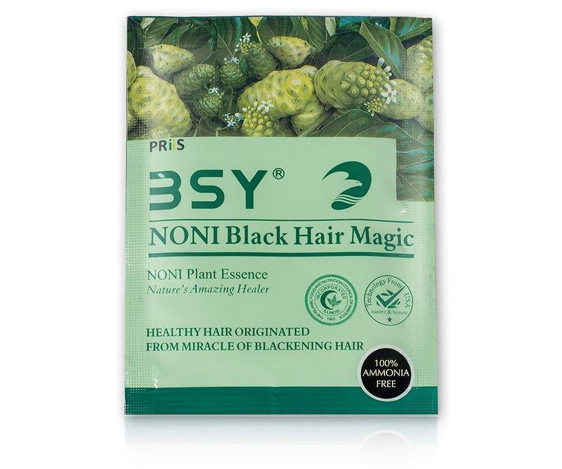 BSY Noni Black Hair Magic Hair color shampoo 20ml x 6 Sachets Ammonia Free Hair Color Shampoo for men Natural Black Permanent Hair Dye Shampoo for women Noni Fruit Hair Dye 5 Minutes Hair Colour - Image 1