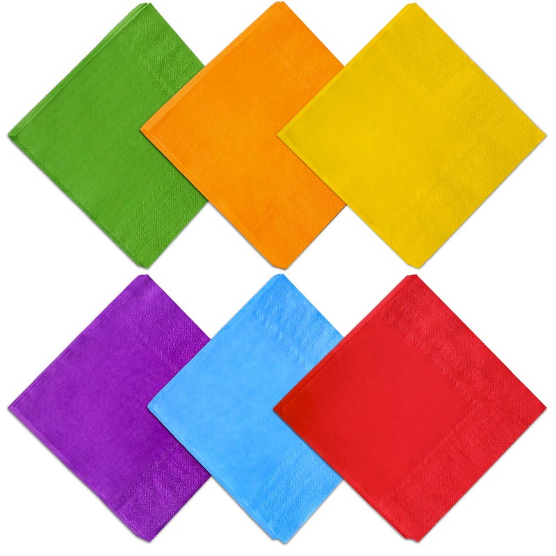 Jagrove Cocktail Napkins, Jagrove 120 Pack 2 Ply Paper Beverage Napkins, Decorative Disposable Colorful Luncheon Dinner Napkins for Party Tableware Decoration, 6 Colors, 5X5 Inches Folded - Image 1