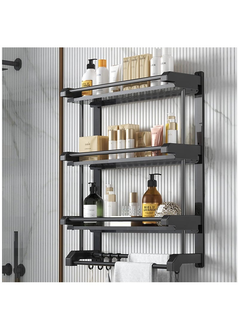 Arabest 3 Layers Bathroom Shelf, Wall Mount Bath Storage Basket with Hooks and Towel Rack, No Drilling Bathroom Organizer  - Image 1