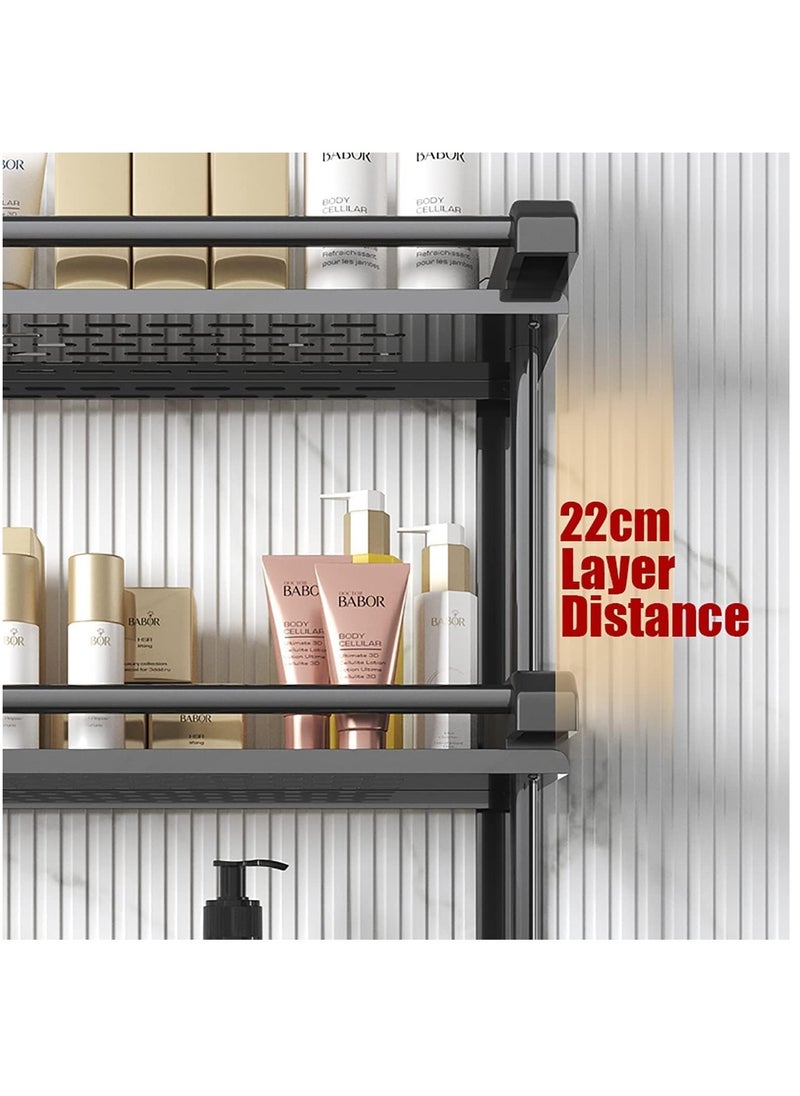 Arabest 3 Layers Bathroom Shelf, Wall Mount Bath Storage Basket with Hooks and Towel Rack, No Drilling Bathroom Organizer  - Image 2