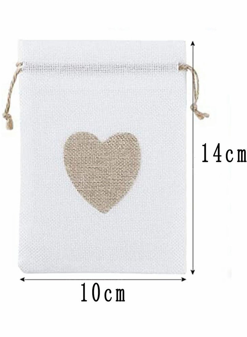 HomarKet 25-Piece Burlap Bags Drawstring Gift Bags with Heart Hessian Jute Jewelry Candy Pouches for Wedding Baby Shower Party Favors  - Image 2