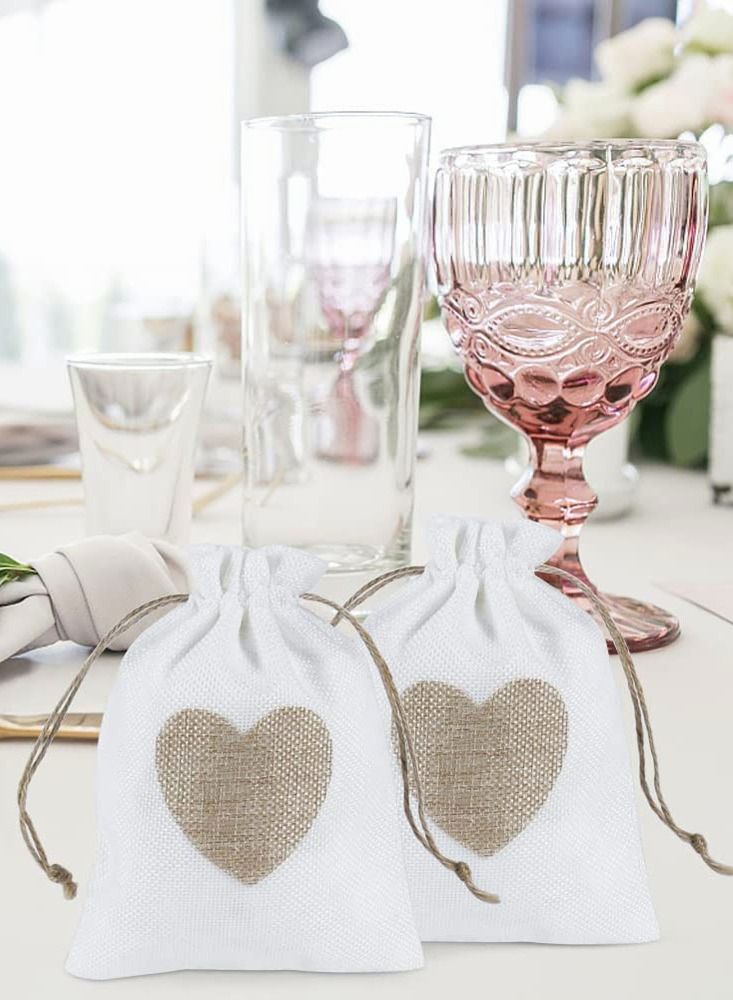 HomarKet 25-Piece Burlap Bags Drawstring Gift Bags with Heart Hessian Jute Jewelry Candy Pouches for Wedding Baby Shower Party Favors  - Image 5