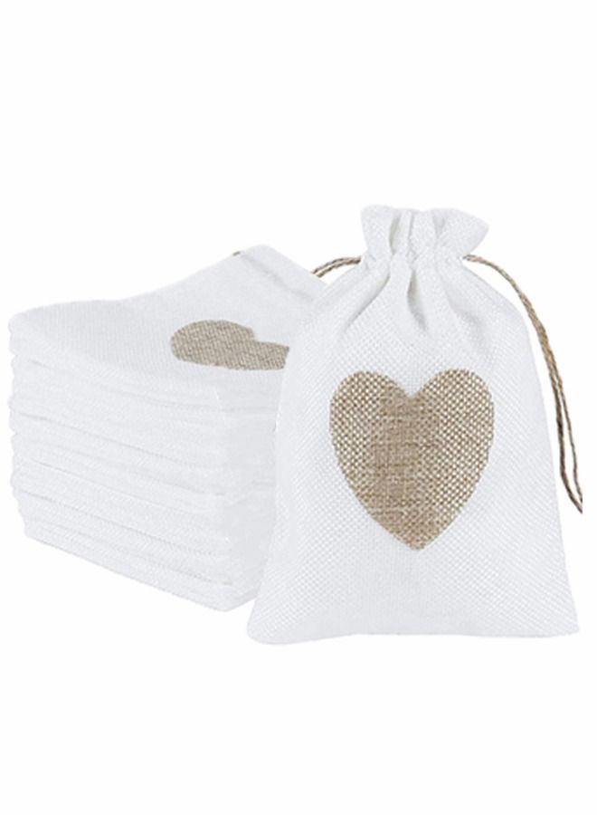 HomarKet 25-Piece Burlap Bags Drawstring Gift Bags with Heart Hessian Jute Jewelry Candy Pouches for Wedding Baby Shower Party Favors  - Image 1