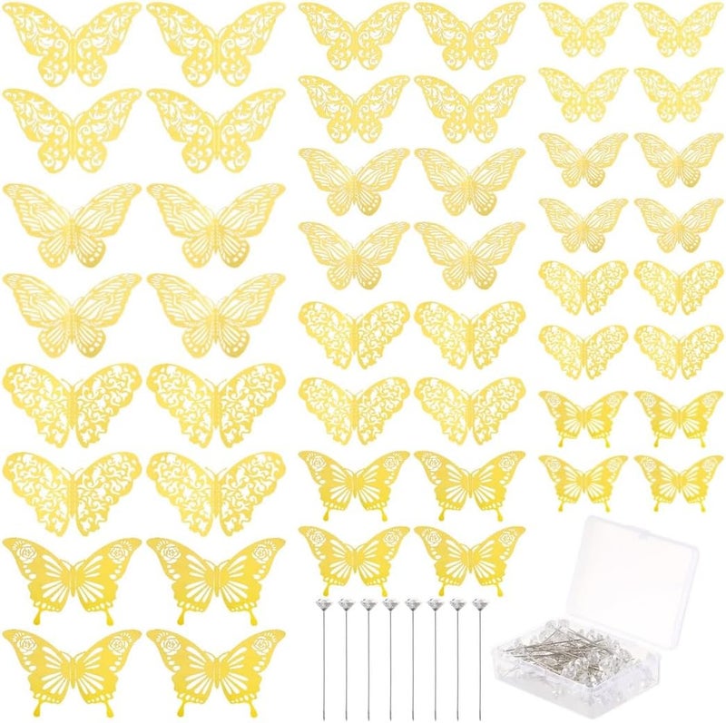 Wedding Corsages Ornaments, 148 Pieces, with 100 Pcs Corsages Bouquet Pins and 48 Pieces Gold 3D Butterfly Wall Decals, Floral Wedding Arrangement, Party Accessory - Image 4