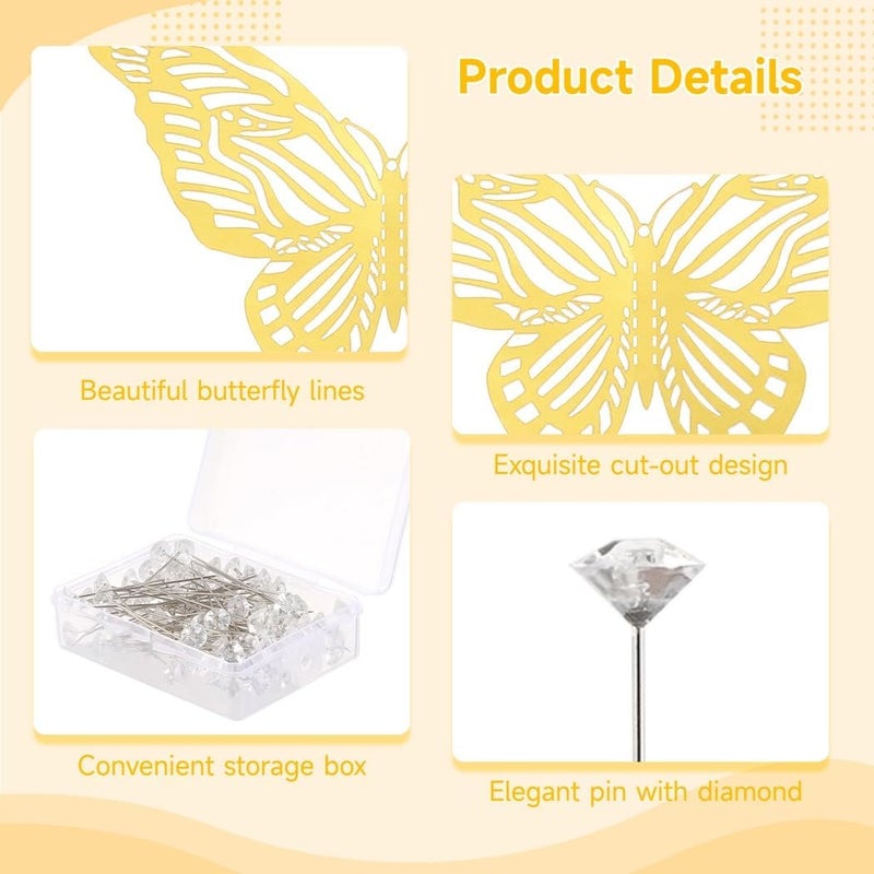 Wedding Corsages Ornaments, 148 Pieces, with 100 Pcs Corsages Bouquet Pins and 48 Pieces Gold 3D Butterfly Wall Decals, Floral Wedding Arrangement, Party Accessory - Image 3