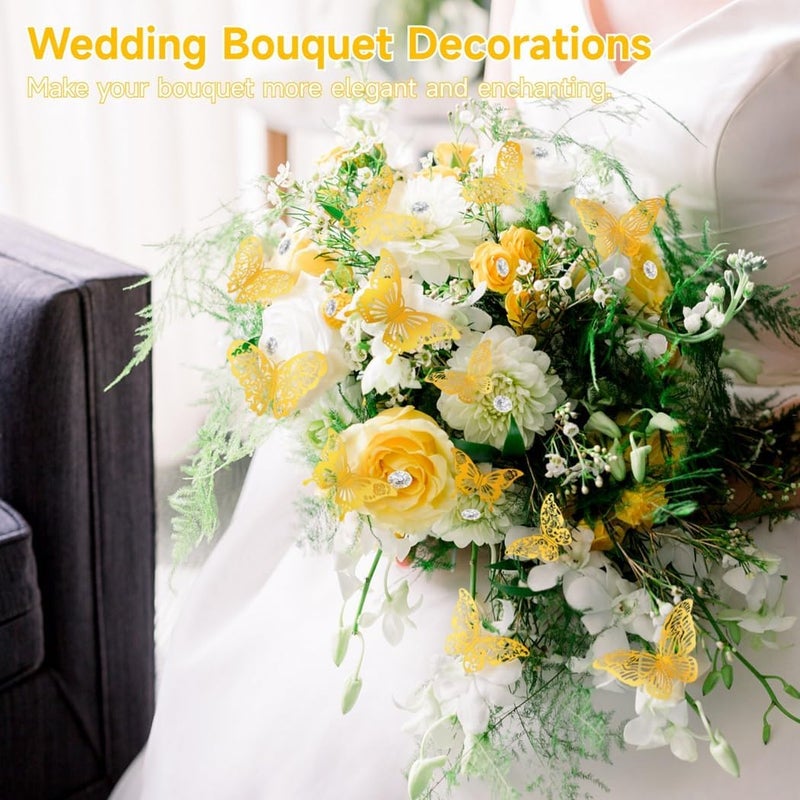 Wedding Corsages Ornaments, 148 Pieces, with 100 Pcs Corsages Bouquet Pins and 48 Pieces Gold 3D Butterfly Wall Decals, Floral Wedding Arrangement, Party Accessory - Image 5